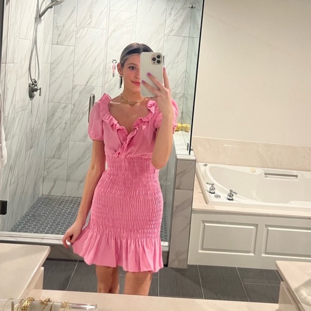 NWT ZARA RUFFLE PINK LINEN BLEND DRES SIZE MEDIUM